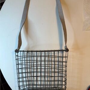 Gray Wire Wall Basket with leather strap